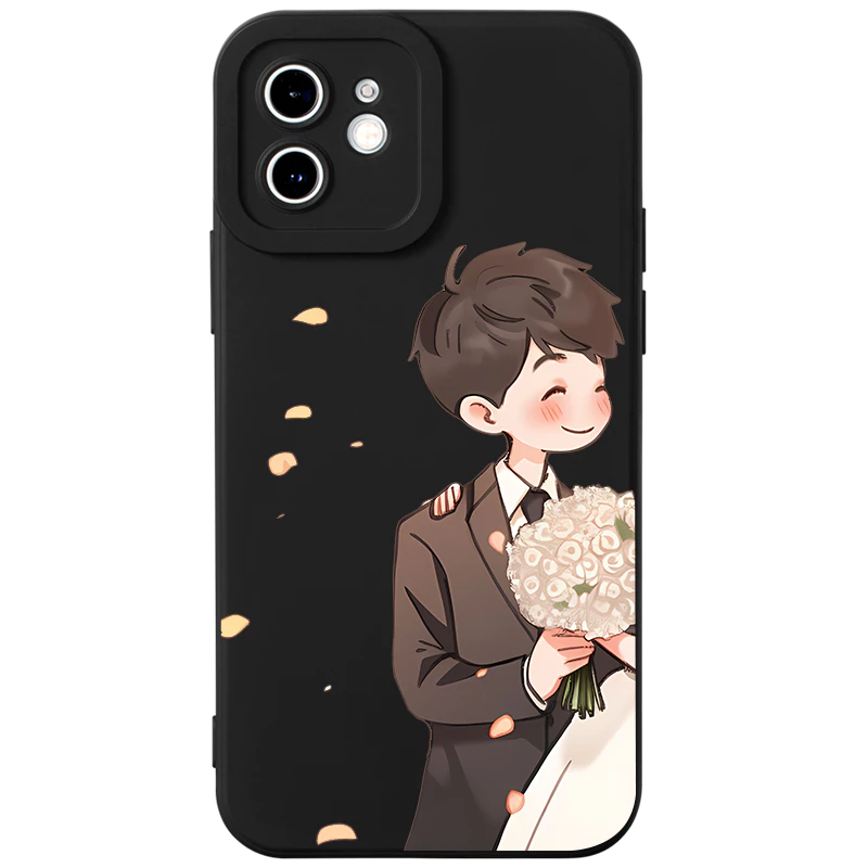 Ốp lưng GUMAN mềm chống bẩn hình cặp đôi dễ thương đẹp đen độc lạ Cho iPhone 16 15 14 13 12 11 Pro Max SE 2020 X XR XS 8 7