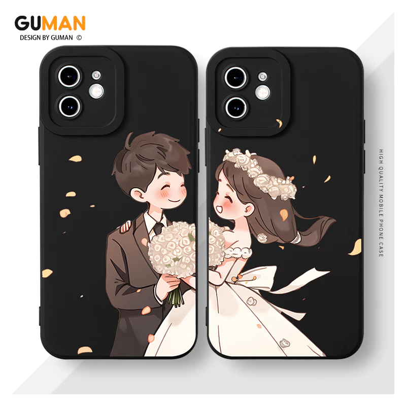 Ốp lưng GUMAN mềm chống bẩn hình cặp đôi dễ thương đẹp đen độc lạ Cho iPhone 16 15 14 13 12 11 Pro Max SE 2020 X XR XS 8 7